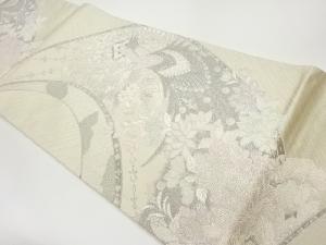 プラチナ二重箔孔雀に花々模様織出し袋帯